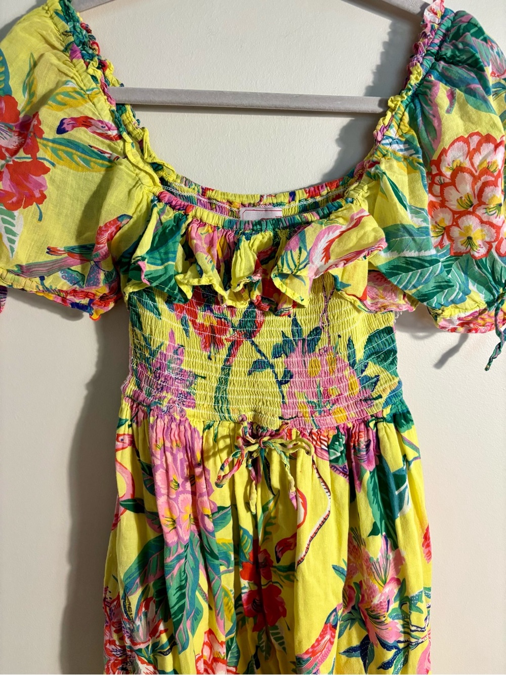 Banjanan - Fox Glove Floral Mini Sun Dress - Sz Small - Bright Yellow Tropical - Picture 5 of 6